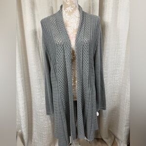 Kim Rogers Women’s 3X Open-Front Cardigan Sweater Gray Knit Longline Lightweight